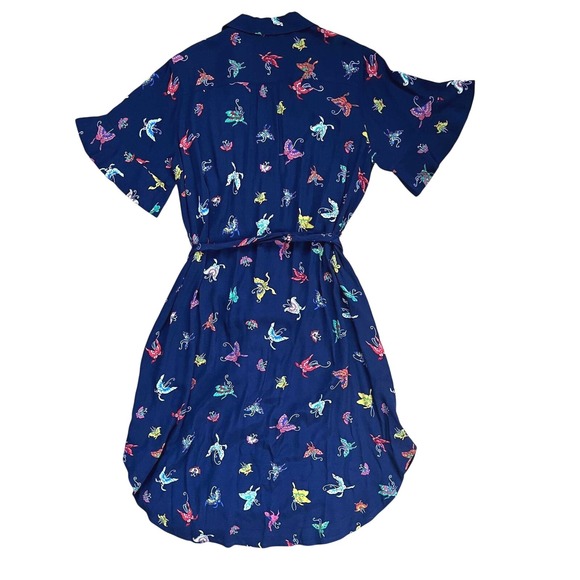 Maeve Anthropologie Navy Butterfly Print Button Tie Waist Midi Shirt Dress Large - Picture 6 of 11